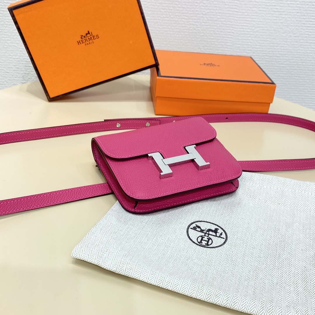 Hermes Constance Slim Wallet Belt Bag In Magnolia Epsom Leather